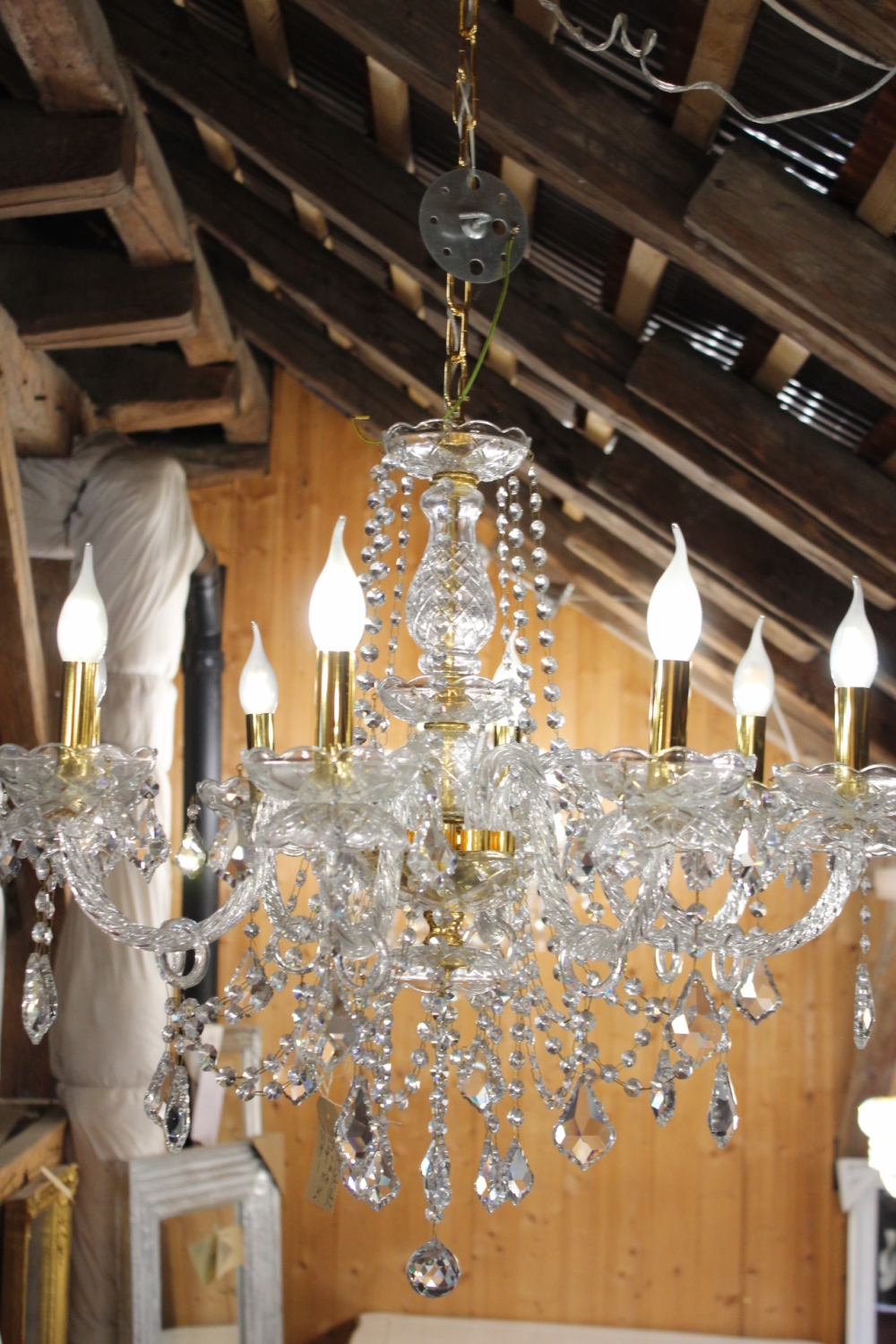 Kronleuchter Bleikristall Gold 64cm + Kette  8 Lichter