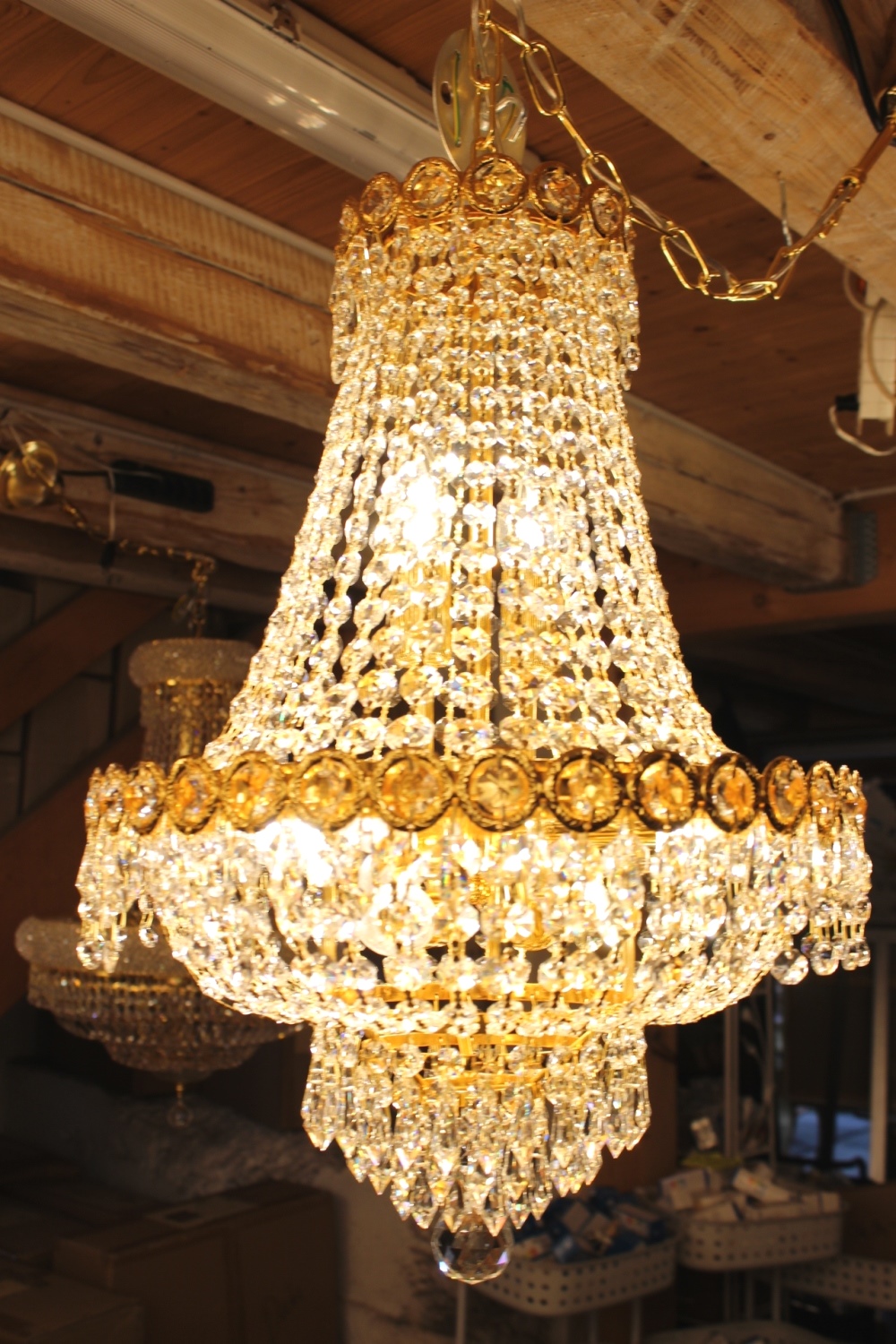 Kronleuchter Bleikristall / Lüster Gold 57cm+ Kette, 8 Lichter