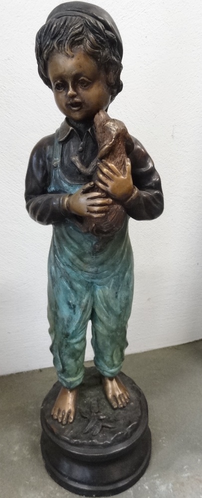 Bronzefigur Bub mit Hündchen