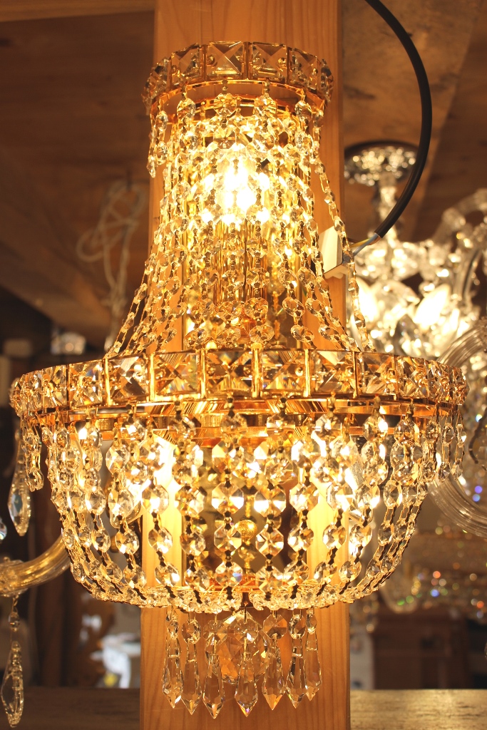 Wandlampe / Wandleuchter Bleikristall Gold, 3 Lichter 43cm
